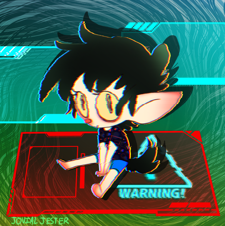 Digital Illustration of cartoon style person in a computer world